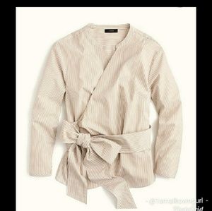 J. Crew Wrap Top L Cream/White Stripes